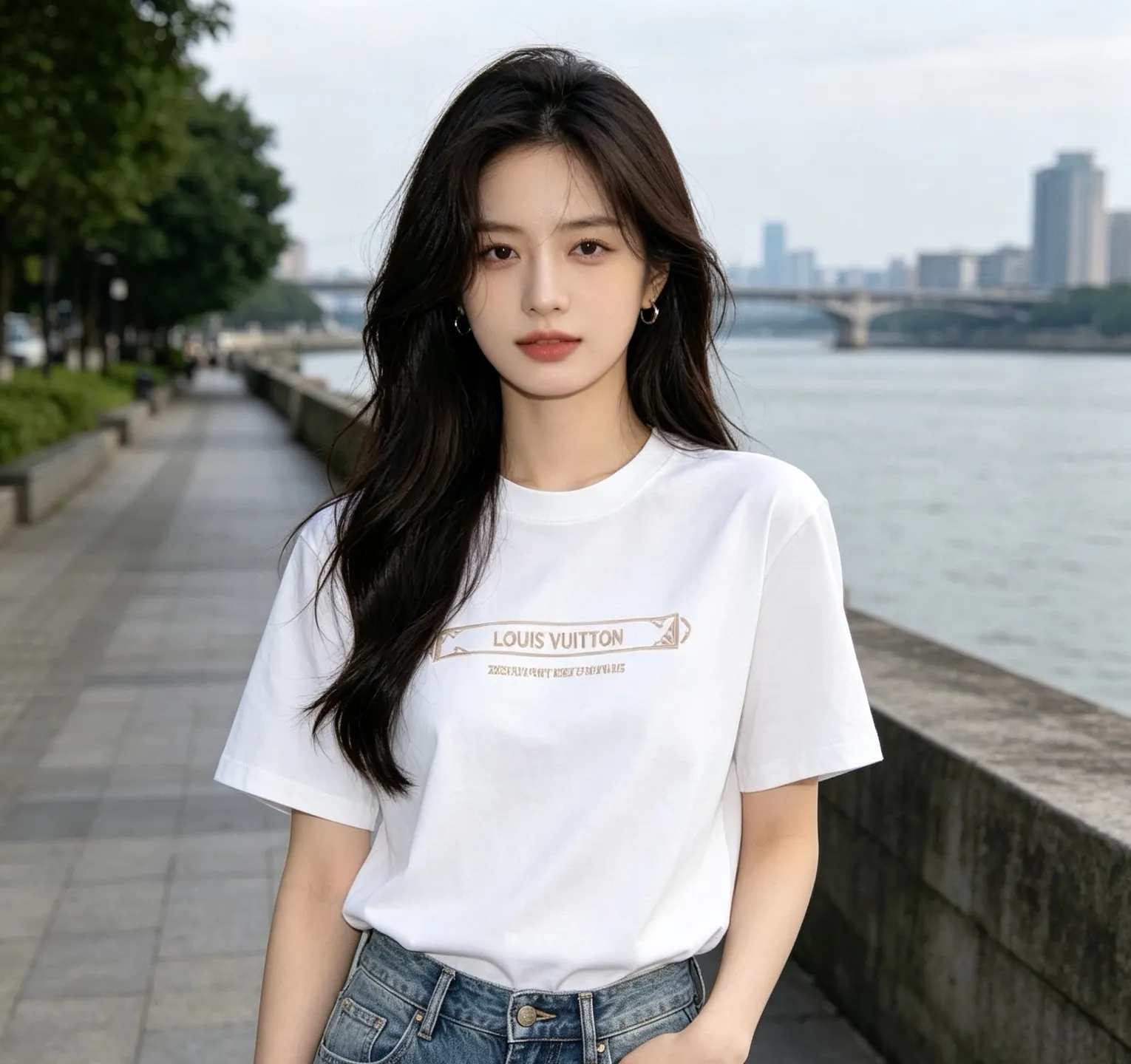 Louis Vuitton/Louis Vuitton 26ss embroidered letter Retro scroll short sleeves